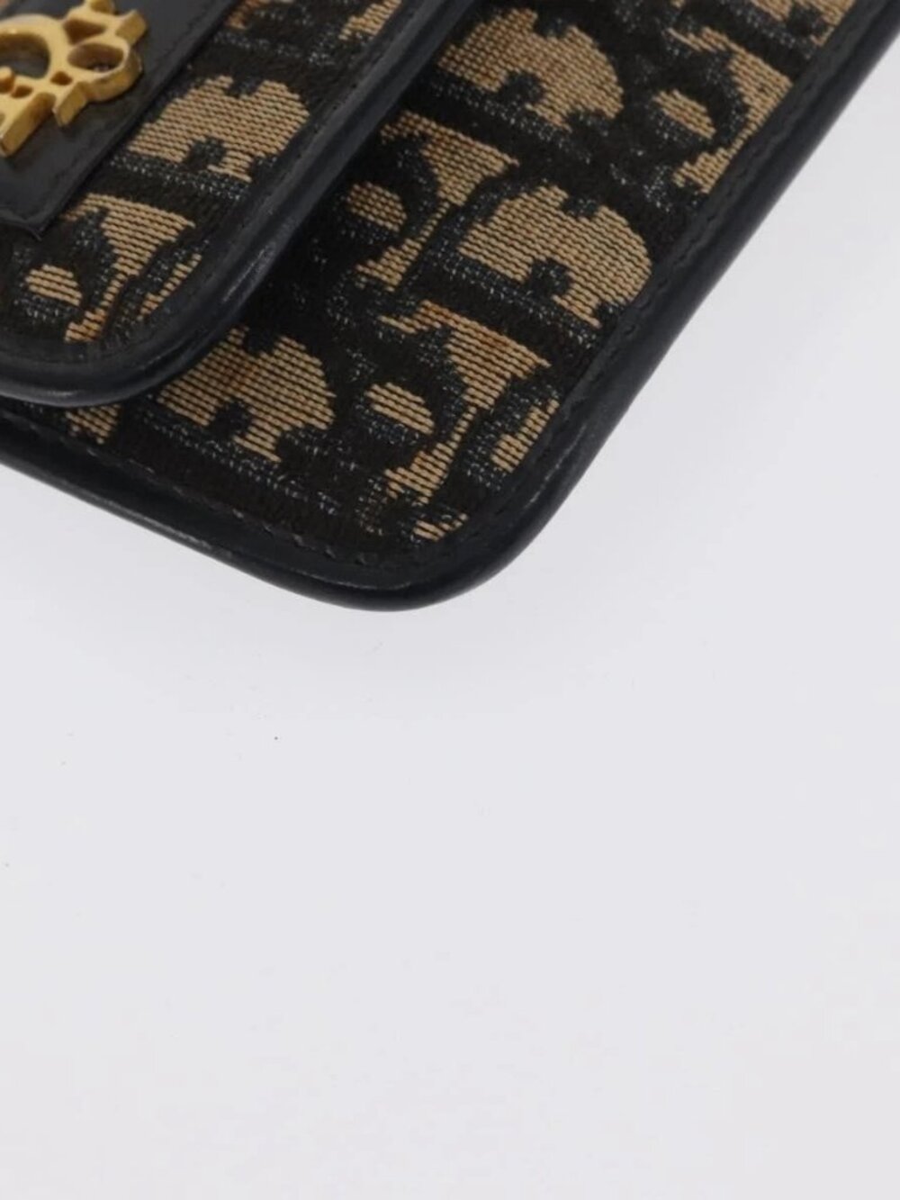 Christian Dior Trotter Canvas Clutch Bag Navy Gold Auth 170587 - Picture 8 of 14